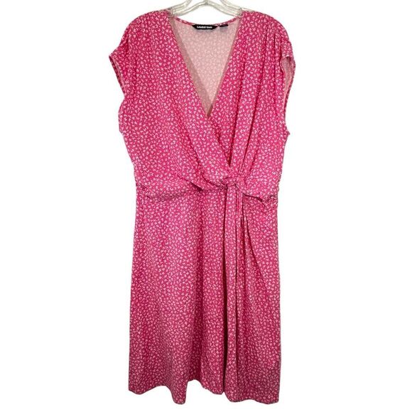 Lands End ladies dress 1X plus size pink white v-ditsy print casual everyday - Picture 12 of 12
